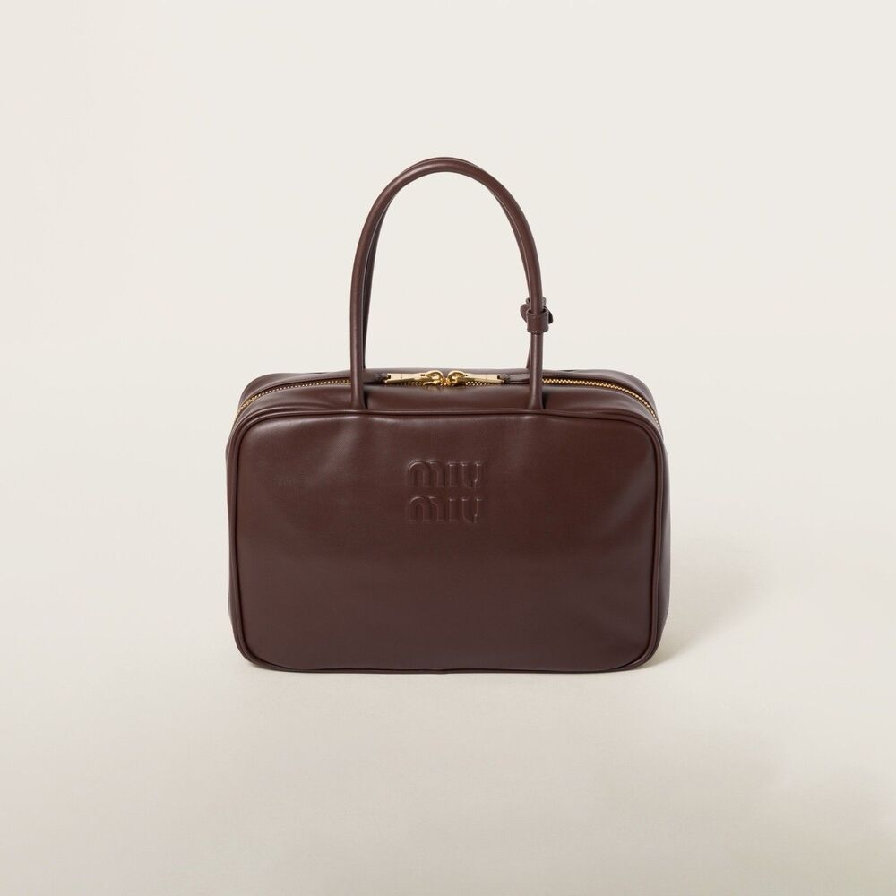 Miu Miu Beau Logo Large Bowling Bag in Briarwood Brown MSRP $3950